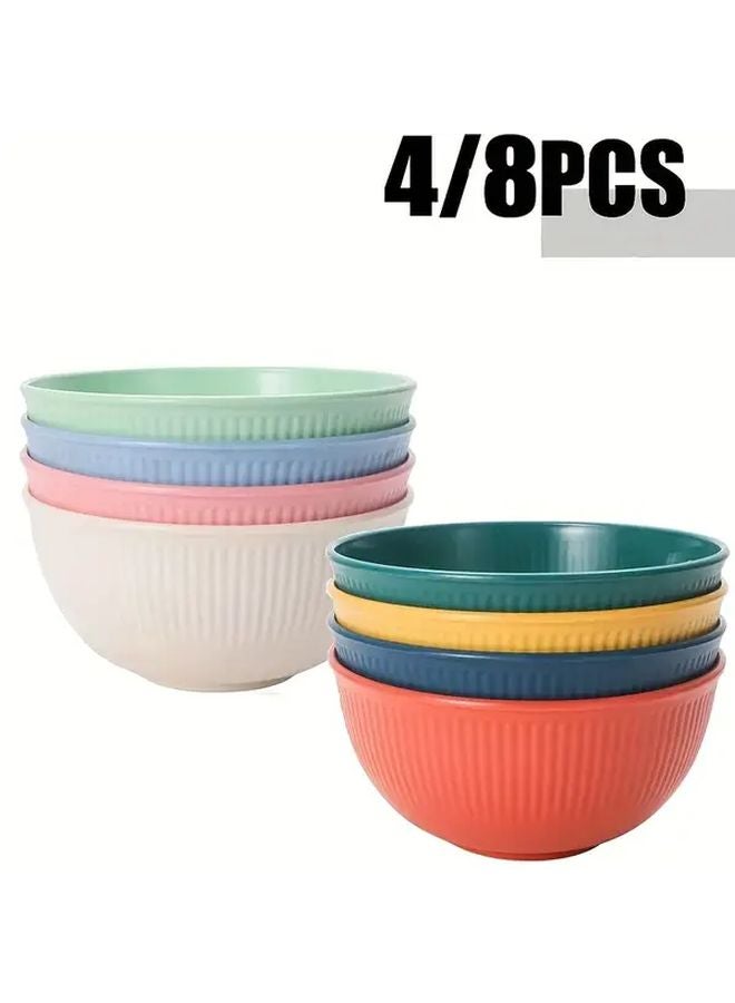 Thickened Striped Food Grade Bowls 4pcs Off White Pink Green Blue Dishwasher Microwave Safe - Image 1